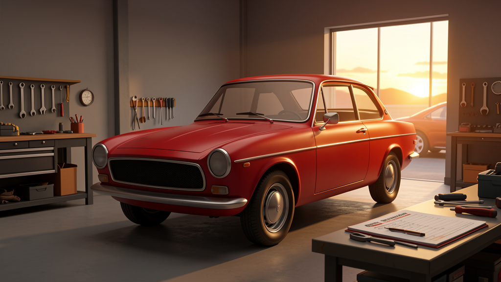 Carro clássico vermelho em uma garagem moderna no oeste do Paraná